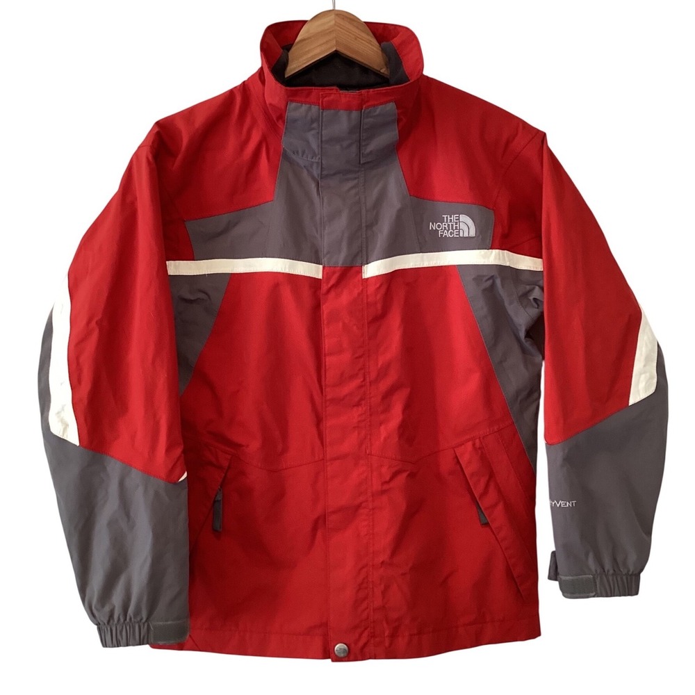 North Face Kids HyVent Waterproof Rain Jacket Red Grey Colorblock Youth Large